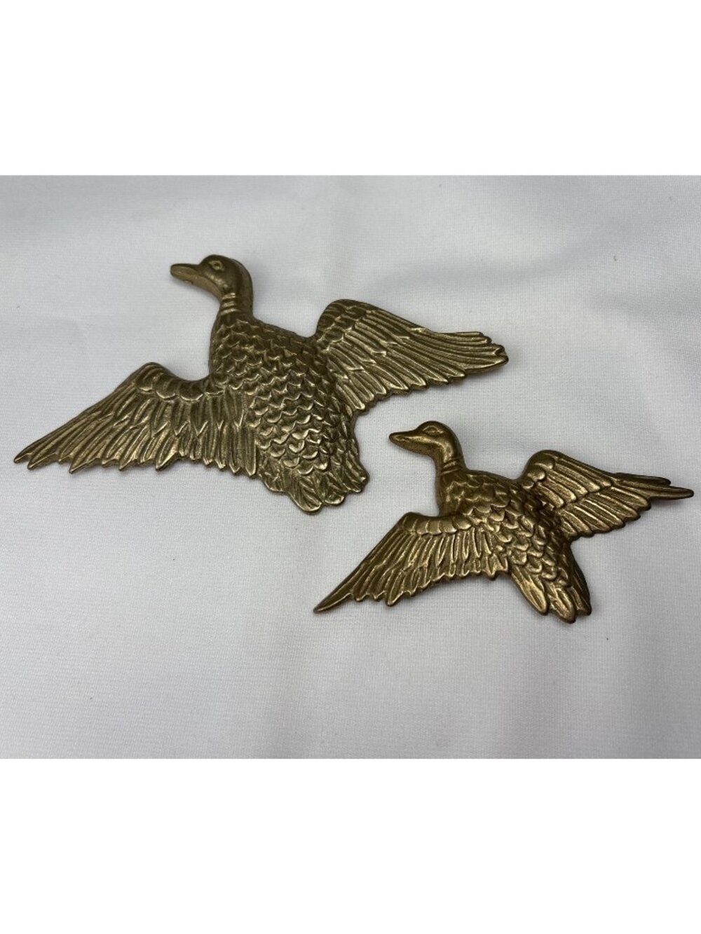 Flying Brass Ducks Wall Plaques Pair Decorative Solid Brass Perch-Makers Taiwan